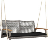 RELAX4LIFE 2-Seater Outdoor Porch Swing - Patio PE Rattan Hanging Swing Bench with Seat Cushion and Strong Hanging Ropes - Photo 1