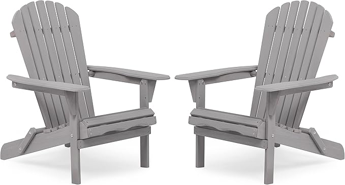 Set of 2 Cedar Wood Adirondack Chairs – Folding Outdoor Lounge Patio Chairs for Garden, Lawn & Backyard