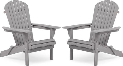 Set of 2 Cedar Wood Adirondack Chairs – Folding Outdoor Lounge Patio Chairs for Garden, Lawn & Backyard
