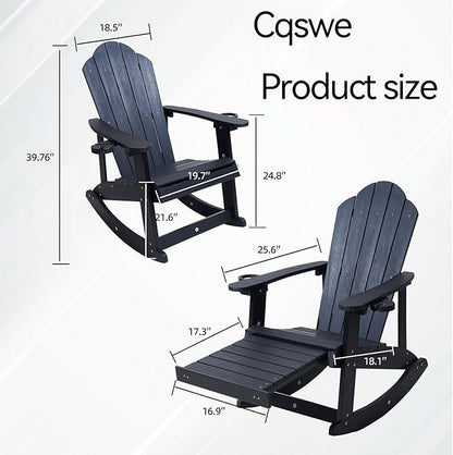 Adirondack Rocking Chair Set of 2, Weather-Resistant and Durable, with Cup Holder and Footstool，Outdoor Rocking Chair Suitable for Porch,Courtyard,Balcony, Corridor,Backyard，Black