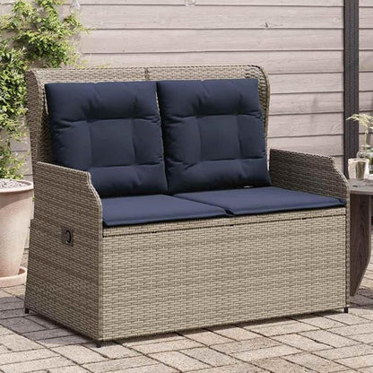 Reclining Garden Bench Gray Poly Rattan Outdoor Seating for Patio Balcony Porch 40.9 Inch Modern Loveseat with Adjustable Backrest Weather-Resistant for Living Room Garden and Sunroom