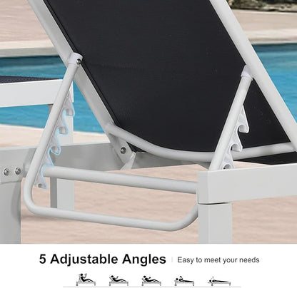 PURPLE LEAF Outdoor Chaise Lounge Set Elderly-Friendly Straight Legs Adjustable Sunbathing Recliner with Side Table for Back Support Poolside Beach Patio Lounge Chairs Navy Blue 2 Sets