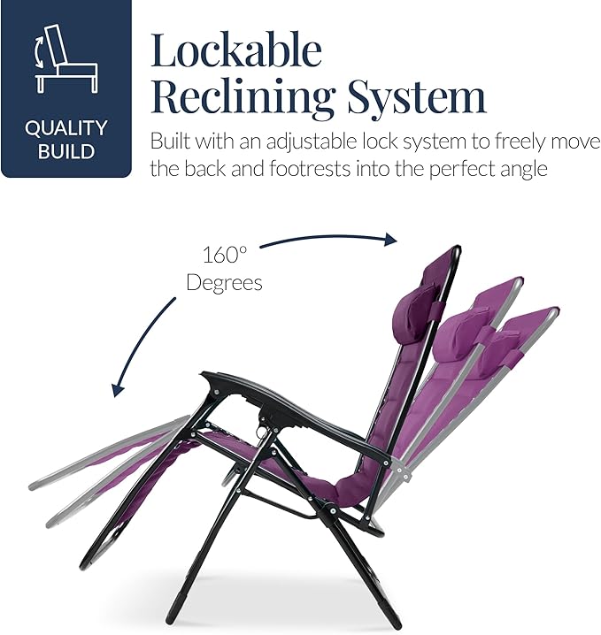 Best Choice Products Oversized Padded Zero Gravity Chair, Folding Outdoor Patio Recliner - Photo 7