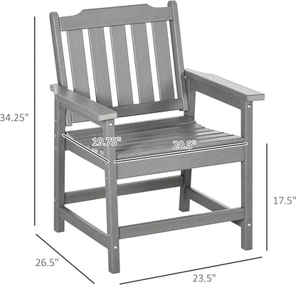 Outsunny All-Weather Patio Chair, HDPE Patio Dining Chair, Heavy Duty Wood-Like Outdoor Furniture for Garden, Backyard, Deck, Porch, Lawn, Gray