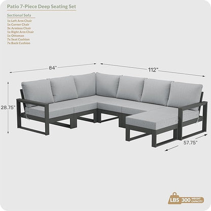 WestinTrends Montara 7-Piece Outdoor Modular L-Shaped Corner Patio Sectional Sofa Set, Black
