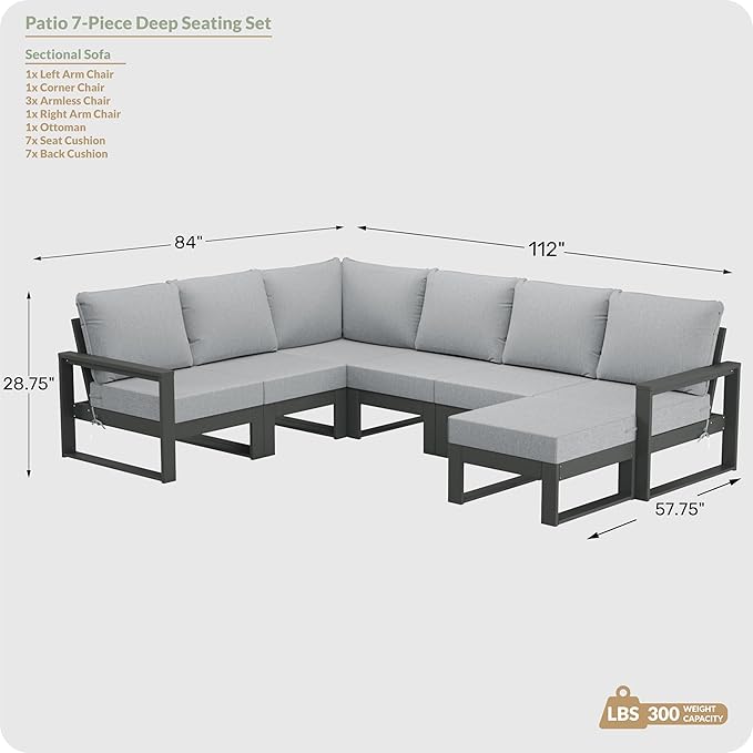 WestinTrends Montara 7-Piece Outdoor Modular L-Shaped Corner Patio Sectional Sofa Set, Gray