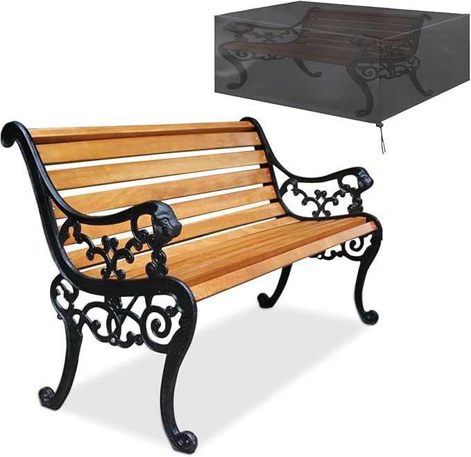 Outdoor Park Garden Bench with Cover, 2-3 Person Wood Patio Bench with Backrest+Armrests Weatherproof - Photo 1