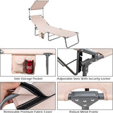 COSTWAY Beach Lounge Chair, Foldable Chaise Lounge with Canopy, Adjustable Backrest & Side Pocket - Photo 9