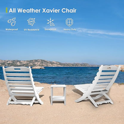 GREENVINES Folding Wave Chairs Set of 2 | Xavier | Portable Adirondack Chair | HDPE Plastic | All Weather | White | for Fire Pit Beach Poolside Outdoor Deck Garden Patio Porch Fishing