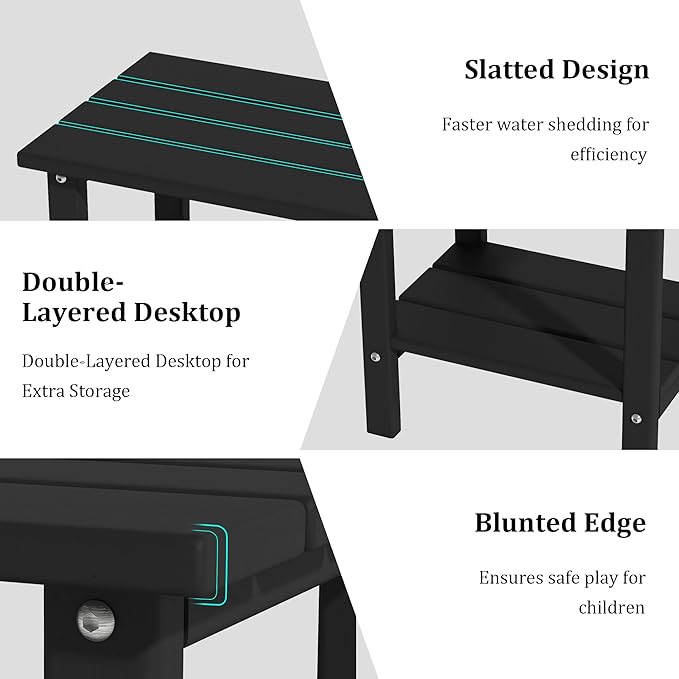 HDPE Outdoor Side Table, Small Patio Table, Weather Resistant Adirondack End Table for Outside, Balcony, Deck, Poolside, Black