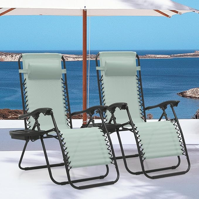 MoNiBloom Zero Gravity Chairs Set of 2 Outdoor Folding Patio Lounge Chairs for Outside Reclining Lawn Chairs Recliner Beach Chairs for Adults, Sage Green