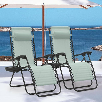 MoNiBloom Zero Gravity Chairs Set of 2 Outdoor Folding Patio Lounge Chairs for Outside Reclining Lawn Chairs Recliner Beach Chairs for Adults, Sage Green