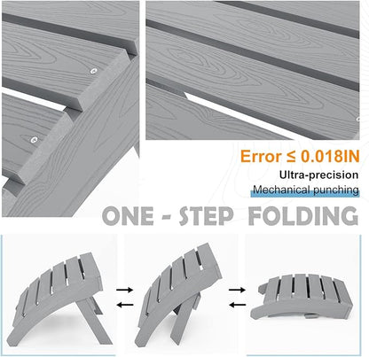 MXIMU Folding Adirondack Ottoman Set of 4: HIPS Plastic Outdoor Footrest Easy Assembly - All Weather Foot Stool Foot Rest for Adirondack Chair Use in Patio Garden Backyard Pool (Grey)