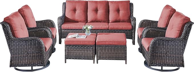 Rilyson Patio Furniture Swivel Chairs Set - 7 Piece Wicker Rattan Outdoor Sectional Conversation Sets with 4 Swivel - Photo 1