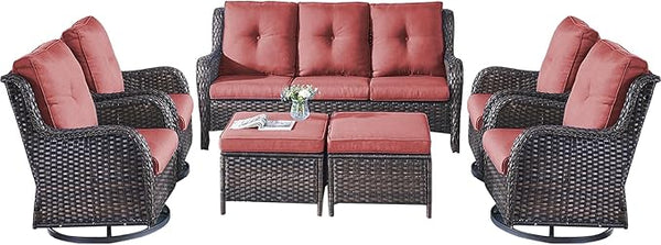 Rilyson Patio Furniture Swivel Chairs Set - 7 Piece Wicker Rattan Outdoor Sectional Conversation Sets with 4 Swivel - Photo 1