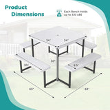 Giantex Picnic Table Bench Set for 4-8 People, 34" Outdoor Square Dining Table & 2 Benches w/Umbrella Hole - Photo 4