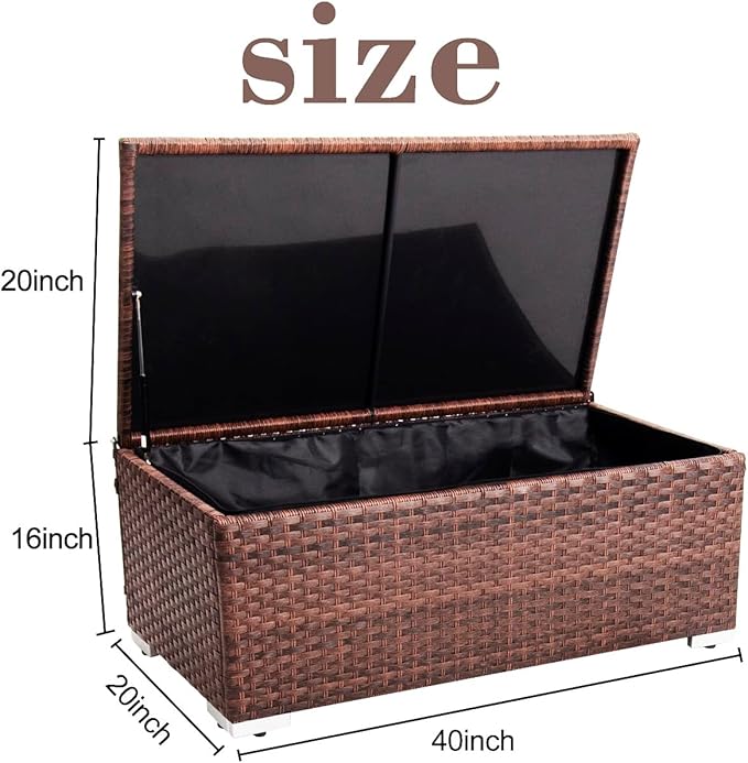 DIMAR GARDEN Outdoor Storage Coffee Table with Waterproof Cover,Patio Wicker Storage Table,42 Gallon Mixed Brown