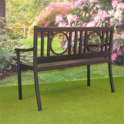 BOWERY HILL Outdoor Metal Bench, 45" W x 24" D x 35" H, Powder-Coated Steel, Black Finish, Elegant Openwork Design, Slatted Seat, Garden, Patio, or Sunroom Furniture