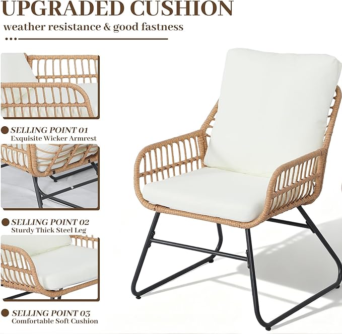 4-Piece Rattan Patio Set - All-Weather Outdoor Conversation Furniture Set Group with Tempered Glass Table & Quick-Dry - Photo 6