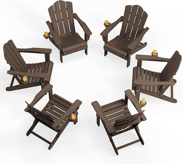 KINGYES Folding Adirondack Chair Set of 6, HDPE All-Weather Patio Chairs with Cup Holder - Photo 1
