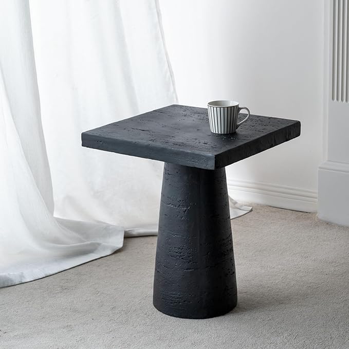 Faux Stone Side Table Square End Table Patio Small Drink Table for Small Spaces Outdoor Modern Pedestal End Tables - Photo 6