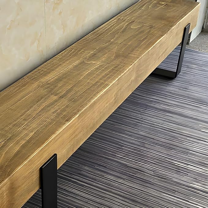 CraftThink Wooden Dining Bench, Wood Bench Indoor Backless with Metal Legs Rustic Patio Garden Deck Seating Chair for Indoor &Outdoor Furniture, 79" L x 14" W x 16" H