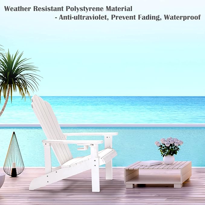 Adirondack Chair Weather Resistant, Hard Plastic Adirondack Chair with Cup Holder - Photo 7