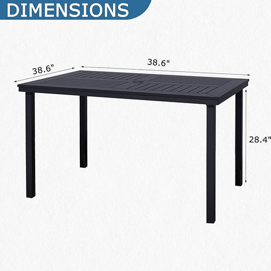 47" Rectangle Patio Dining Table for 6, All-Weather Patio Table with Umbrella Hole, Outdoor Dining Table for Lawn Garden Porch, Black