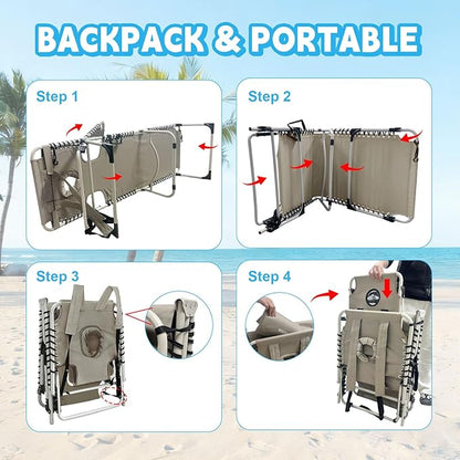 Backpack Sun Tanning Chair with Face Hole & Beach Table, 5-Position Adjustable Folding Lounge Chair Outdoor for Lawn Patio Garden