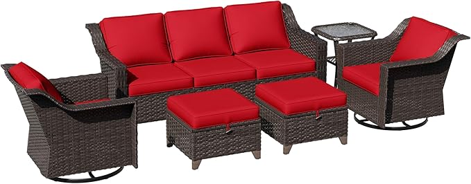 6 Pieces Patio Conversation Furniture Set - 1 Sofa, 2 Swivel Chairs, 2 Ottomans, 1 Side Table - Photo 7
