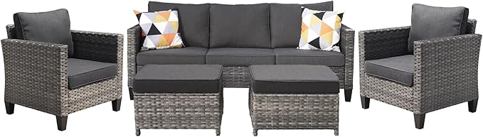 ovios Patio Furniture Set, 5 Pieces Outdoor Wicker Sofa Couch with Ottomans Comfy Cushions - Photo 8