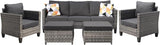 ovios Patio Furniture Set, 5 Pieces Outdoor Wicker Sofa Couch with Ottomans Comfy Cushions - Photo 8