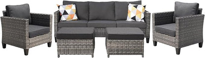 ovios Patio Furniture Set, 5 Pieces Outdoor Wicker Sofa Couch with Ottomans Comfy Cushions, All Weather High Back Rattan Conversation Set for Backyard Porch, Black