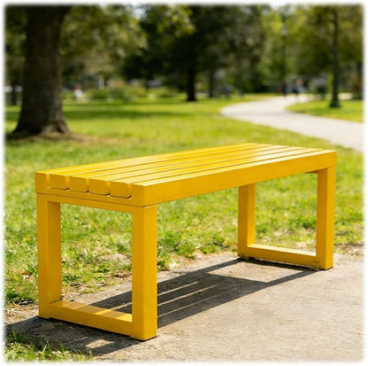 Outdoor Patio Furniture, Garden Bench Seat, Metal Porch Bench, Outdoor Benches Weatherproof 3.3ft 3.9ft 4.9ft 5.9ft Steel Outside Chair for Lawn Yard Work Entryway Outside Seating(Yellow,3.3ft)