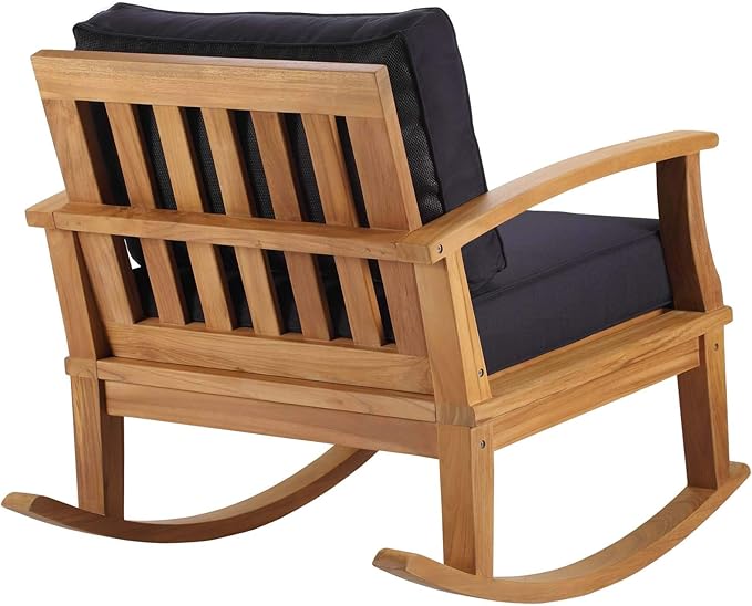 Modway Marina Outdoor Patio Teak Rocking Chair in Natural Navy