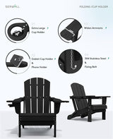 SERWALL HDPE Folding Adirondack Chair with Dual Cup Holder - Composite Adirondack Chair Set of 8- Black - Photo 8