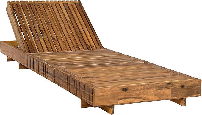 Christopher Knight Home Habers Chaise Lounge Chair Outdoor, Acacia Wood Garden Sun Lounger, Adjustable Backrest Single Lounge Sofa, 77'' Patio Recliner Chair for Poolside Backyard, Teak (Frame Only)