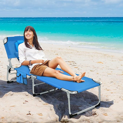 Tangkula Tanning Chair with Face Hole, Patio Folding Adjustable Reclining Beach Sunbathing Lounge Chair with Side Pocket, Portable Face Down Chaise Lounge for Outdoor Backyard Poolside (2)