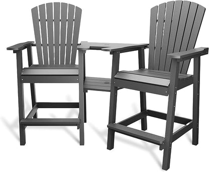 Outdoor Recycled Poly Adirondack Barstools with Connecting Tray, Tall Adirondack Chairs Bar Chairs for Deck, Balcony, Backyard, Patio Bar Stool Chair with High Back Weather Resistant Set of 2