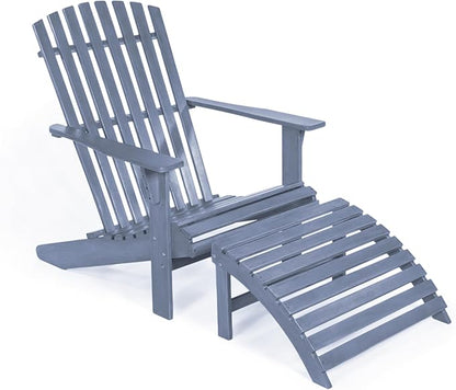 JONATHAN Y ADK1000E Saranac 2-Piece Traditional Rustic Acacia Wood Adirondack Chair with Detachable Ottoman Classic, Coastal, Cottage, Vintage, Farmhouse, Cashmere Blue