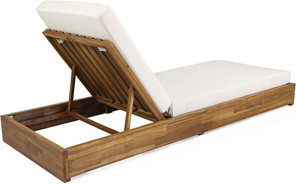 Abraham Outdoor Acacia Wood Chaise Lounge with Cushion (Set of 2), Teak and Cream