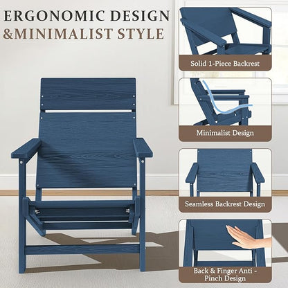 Adirondack Chair, Outdoor Patio Lawn Chairs, Outside HDPE Chairs with One-Piece Backrest for Lawn, Yard & Poolside, Navy Blue