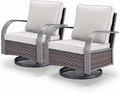 Outdoor Swivel Rocker Patio Chairs Set of 2, Heavy Duty Swivel Rocking Patio Chairs with Wide Metal Armrests, 2 Pieces Patio Furniture Wicker Glider Chairs Set with Removble Cushions for Porch Sunroom