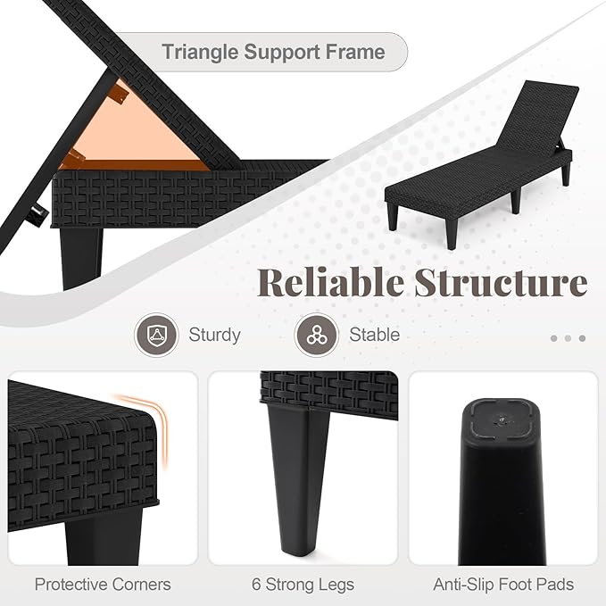 HAPPYGRILL Outdoor Chaise Lounge Chair Rattan Recliner Lounger with Removable Cushion & 3-Level Adjustable Backrest - Photo 6