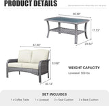 HOOOWOOO Patio Furniture Set,Outdoor High Back Loveseat Set,All Weather Wicker 2-Seater-Sofa Love Seat with Table,Beige - Photo 6