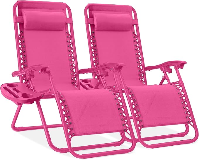 Best Choice Products Set of 2 Adjustable Steel Mesh Zero Gravity Lounge Chair Recliners w/Pillows and Cup Holder Trays - Photo 1