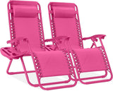 Best Choice Products Set of 2 Adjustable Steel Mesh Zero Gravity Lounge Chair Recliners w/Pillows and Cup Holder Trays - Photo 1