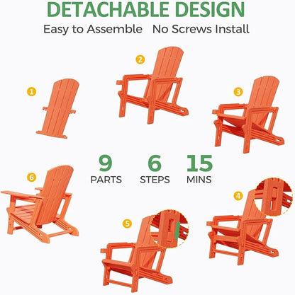 FONTOI Adirondack Chair, Outdoor Weather Resistant Lawn Furniture, Plastic Adirondack Chair with Cup Holder, 400 LBS Capacity Recliner, Garden Backyard Patio Without Screws Install, Orange