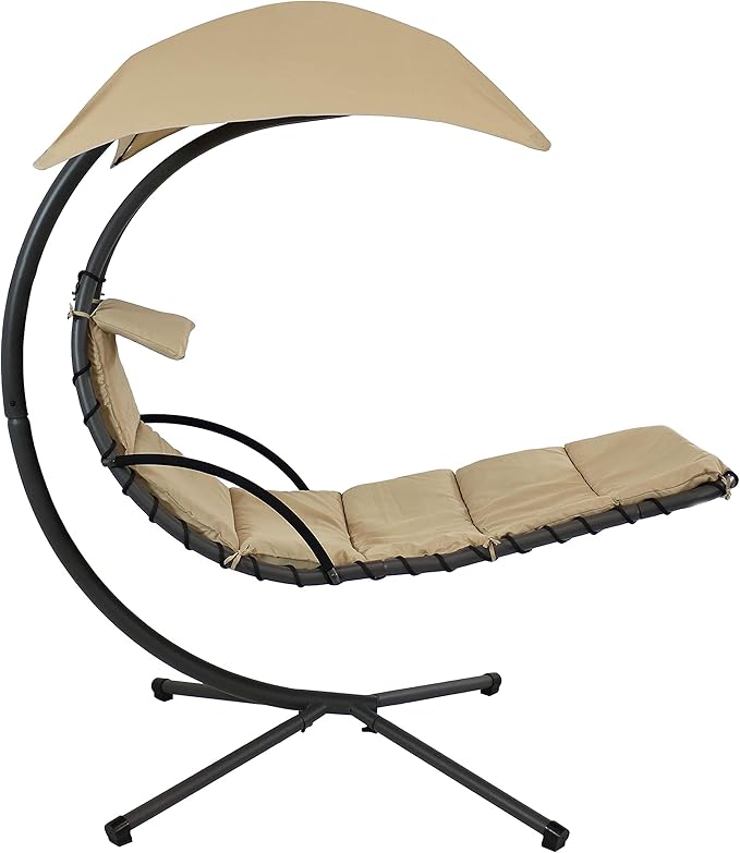 Sunnydaze Floating Chaise Lounger Swing Chair with Umbrella Canopy - Curved Steel Hammock Lounge Chair with Cushion and - Photo 3