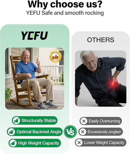 YEFU Porch Rocking Chairs Set of 4: Porch Rocking Chair, 80% Pre-Assembled Rocker, Rock smoothly for Middle-Aged and Elderly People, Imitation Teak